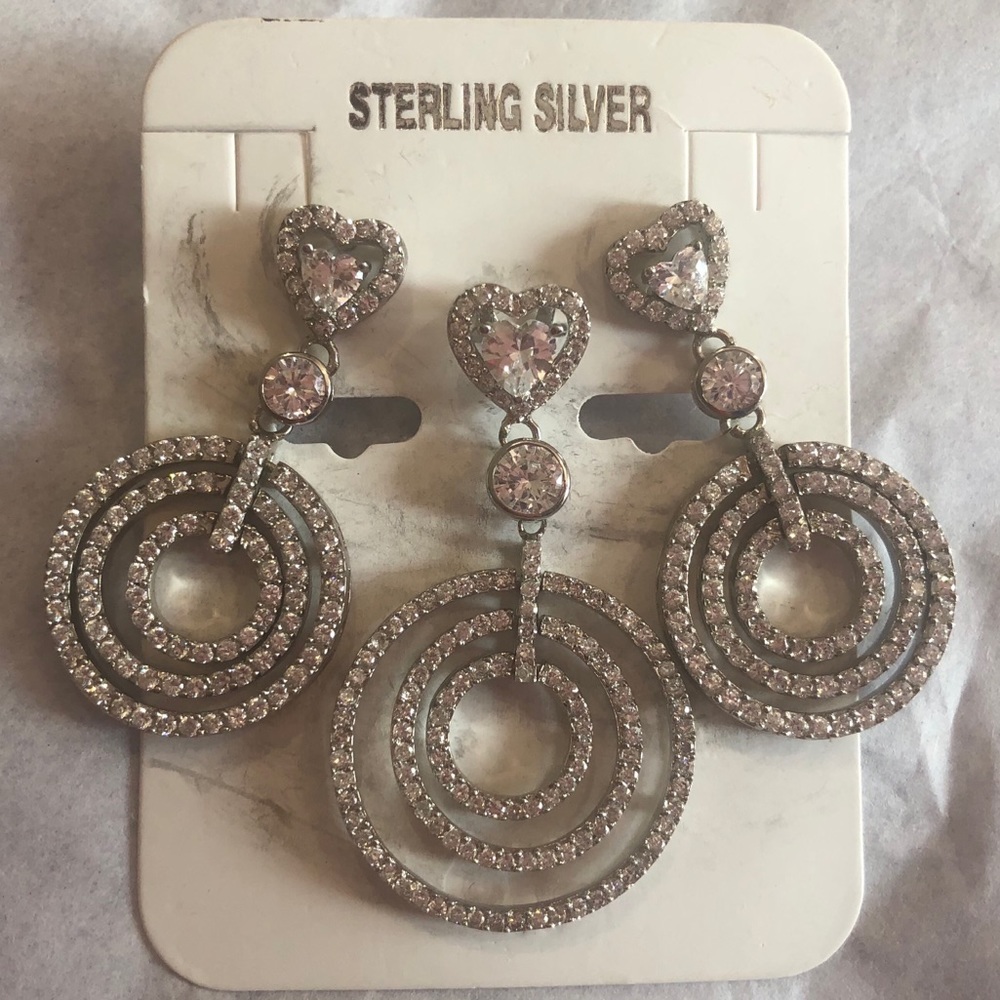 ❤️STERLING SILVER❤️BN RHINESTONE HEART JEWELRY SET
